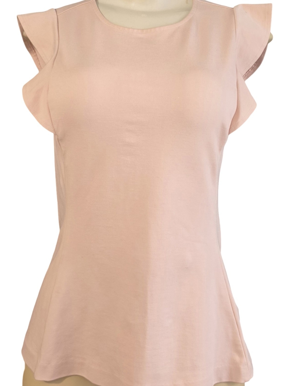 Ann Taylor Blush Pink Flutter Sleeve Peplum Top XS Work Office Minimalist